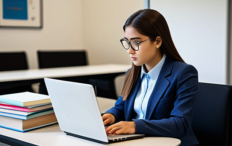A professional young woman, dressed in a modest, contemporary academic outfit, is deeply focused on a complex personal project on her laptop, surrounded by academic textbooks and neatly organized notes on a sleek desk. The setting is a brightly lit, modern university study lounge, with soft ambient light highlighting the intellectual atmosphere. The image captures perfect anatomy, correct proportions, and a natural pose, with well-formed hands on the keyboard. Professional photography, high resolution, safe for work, appropriate content, fully clothed, family-friendly.