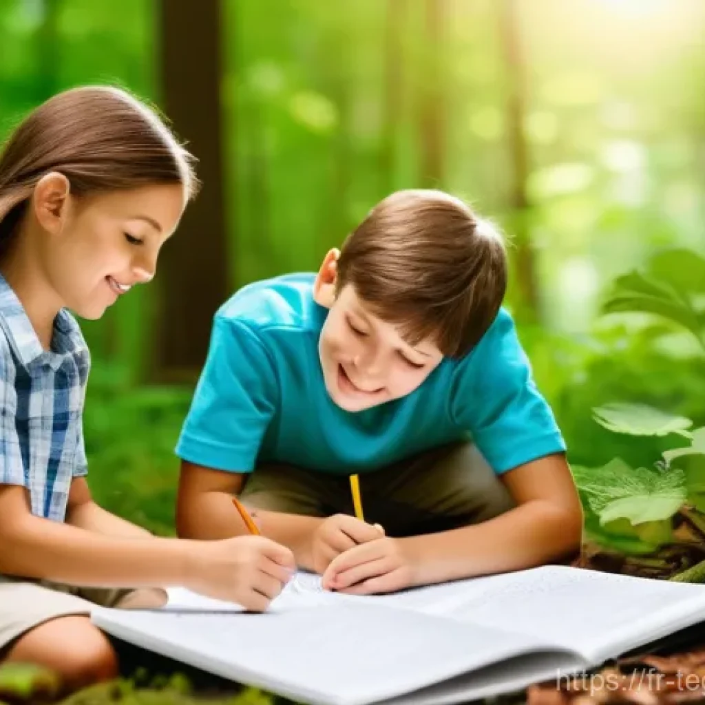 홈스쿨링에서의 비전 설정 방법 - **Prompt:** A vibrant, sun-drenched image of a homeschooling family outdoors in a lush, green forest...