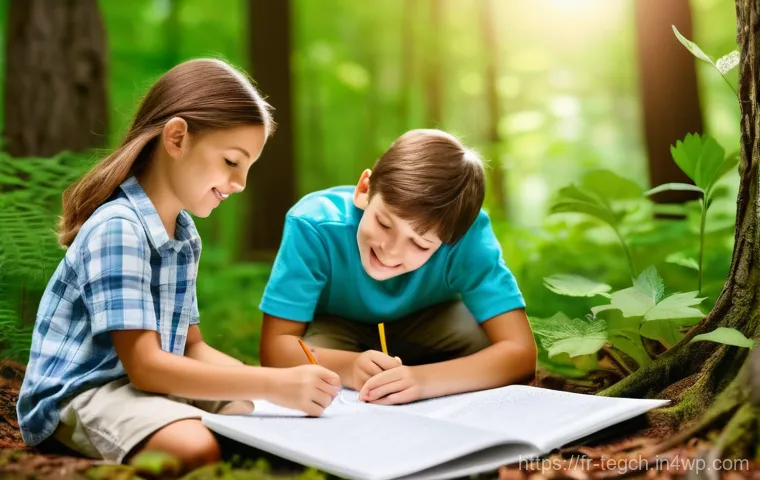 홈스쿨링에서의 비전 설정 방법 - **Prompt:** A vibrant, sun-drenched image of a homeschooling family outdoors in a lush, green forest...