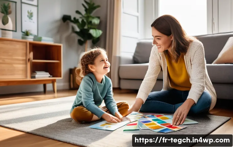 홈스쿨링에서의 감성 교육의 중요성 - A warm and cozy homeschooling environment in a modern French-style living room, featuring a parent a...