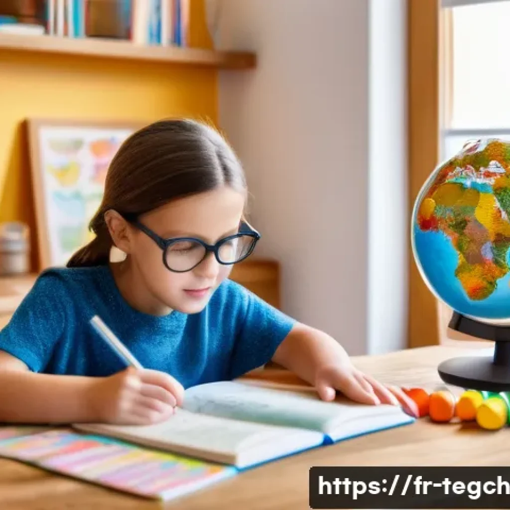 홈스쿨링의 장기적 효과에 대한 연구 - A cozy homeschooling environment in a bright French living room, featuring a mother and her young ch...