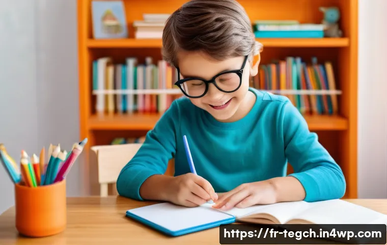 홈스쿨링 교육법의 발전 방향 - A bright, cozy homeschooling room in a modern French home, featuring a young child wearing casual cl...