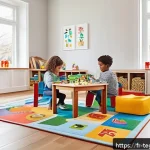 Home 20 홈스쿨링에서의 놀이 기반 학습 - A bright and cozy homeschooling playroom designed for French-speaking children, featuring a dedicate...