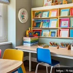 Home 19 홈스쿨링에서의 학생 주도 학습 강화 - A bright, calm, and organized children’s study space tailored for autonomous learning, featuring a s...