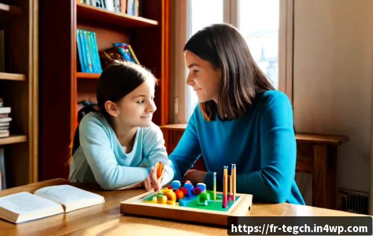Home 15 자녀의 성격에 맞춘 홈스쿨링 전략 - Photorealistic French family home learning scene, a calm reflective school-age child independently a...